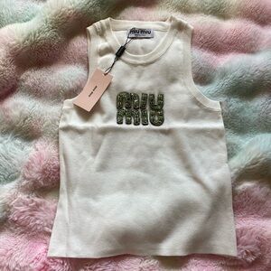 miu miu green and cream tank top